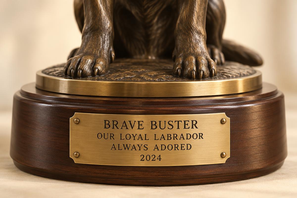 Engraved brass memorial plaque for Brave Buster